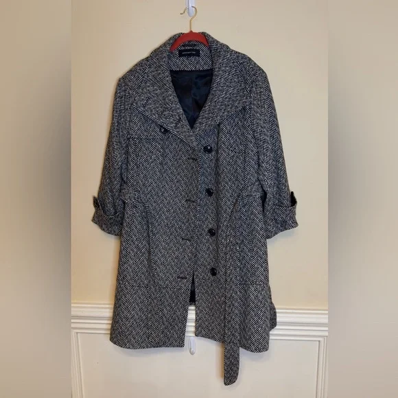 Jones New York Black and White Herringbone Trench Coat 2X